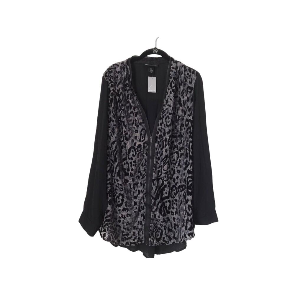 Lane Bryant Womens Top Size 18/20 Animal Print Zip Down Long Sleeve Sheer